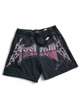 Men's First Row Black / Pink Rhinestone Shorts Medium Streetwear Edgy Artsy